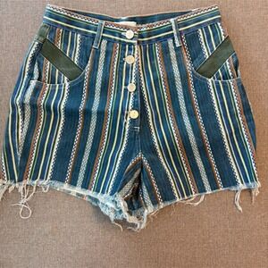 True Blue Striped Southwestern Shorts Boho Festival Aztec Western Womens 9/10